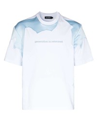 T-shirt à col rond imprimé blanc et bleu AV Vattev