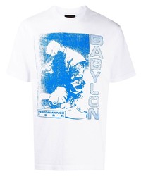 T-shirt à col rond imprimé blanc et bleu Babylon LA