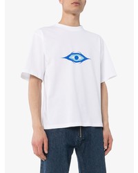 T-shirt à col rond imprimé blanc et bleu Gmbh