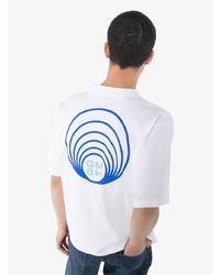 T-shirt à col rond imprimé blanc et bleu Gmbh