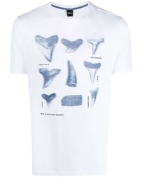 T-shirt à col rond imprimé blanc et bleu BOSS HUGO BOSS