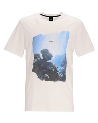 T-shirt à col rond imprimé blanc et bleu BOSS HUGO BOSS