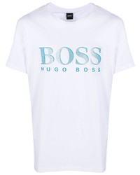 T-shirt à col rond imprimé blanc et bleu BOSS