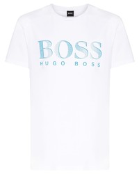 T-shirt à col rond imprimé blanc et bleu BOSS