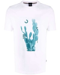 T-shirt à col rond imprimé blanc et bleu BOSS