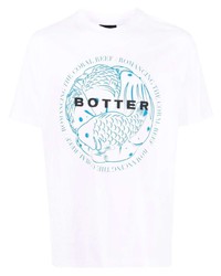 T-shirt à col rond imprimé blanc et bleu Botter