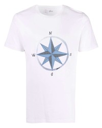 T-shirt à col rond imprimé blanc et bleu Brioni