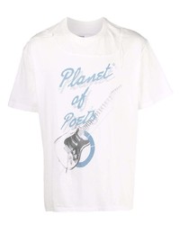 T-shirt à col rond imprimé blanc et bleu C2h4