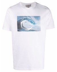 T-shirt à col rond imprimé blanc et bleu Canali