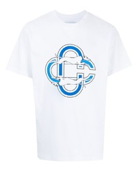 T-shirt à col rond imprimé blanc et bleu Casablanca