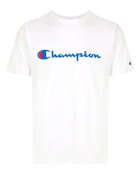 T-shirt à col rond imprimé blanc et bleu Champion