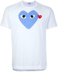 T-shirt à col rond imprimé blanc et bleu Comme des Garcons
