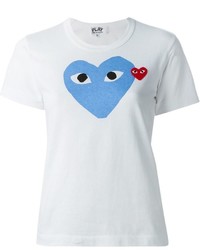 T-shirt à col rond imprimé blanc et bleu Comme des Garcons