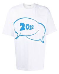 T-shirt à col rond imprimé blanc et bleu Comme Des Garcons SHIRT
