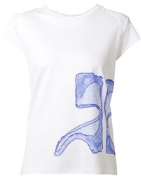 T-shirt à col rond imprimé blanc et bleu Courreges