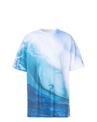 T-shirt à col rond imprimé blanc et bleu Cynthia Rowley