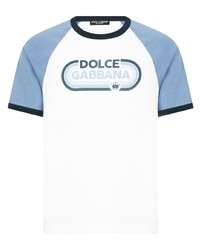 T-shirt à col rond imprimé blanc et bleu Dolce & Gabbana