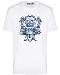 T-shirt à col rond imprimé blanc et bleu Dolce & Gabbana