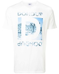 T-shirt à col rond imprimé blanc et bleu Dondup