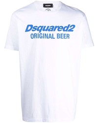 T-shirt à col rond imprimé blanc et bleu DSQUARED2