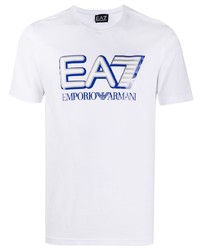 T-shirt à col rond imprimé blanc et bleu Ea7 Emporio Armani