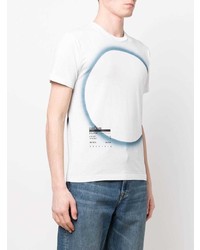 T-shirt à col rond imprimé blanc et bleu Stone Island