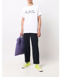 T-shirt à col rond imprimé blanc et bleu A.P.C.