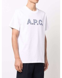 T-shirt à col rond imprimé blanc et bleu A.P.C.