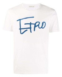 T-shirt à col rond imprimé blanc et bleu Etro