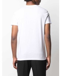 T-shirt à col rond imprimé blanc et bleu Balmain