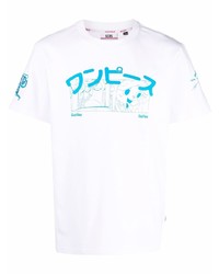 T-shirt à col rond imprimé blanc et bleu Gcds