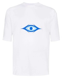 T-shirt à col rond imprimé blanc et bleu Gmbh