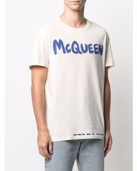 T-shirt à col rond imprimé blanc et bleu Alexander McQueen