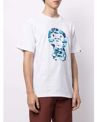 T-shirt à col rond imprimé blanc et bleu A Bathing Ape