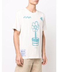 T-shirt à col rond imprimé blanc et bleu McQ