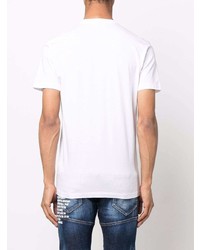 T-shirt à col rond imprimé blanc et bleu DSQUARED2
