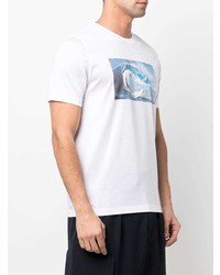 T-shirt à col rond imprimé blanc et bleu Canali