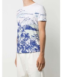T-shirt à col rond imprimé blanc et bleu Orlebar Brown