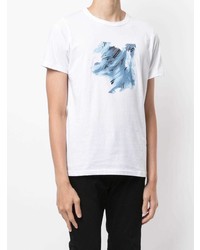T-shirt à col rond imprimé blanc et bleu agnès b.