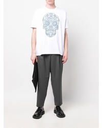 T-shirt à col rond imprimé blanc et bleu Junya Watanabe