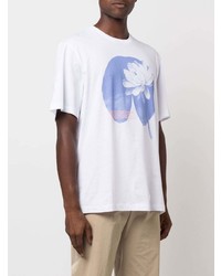 T-shirt à col rond imprimé blanc et bleu Oamc