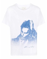 T-shirt à col rond imprimé blanc et bleu Greg Lauren