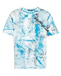 T-shirt à col rond imprimé blanc et bleu Haculla