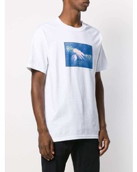 T-shirt à col rond imprimé blanc et bleu Stussy