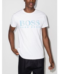 T-shirt à col rond imprimé blanc et bleu BOSS