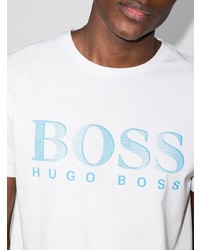 T-shirt à col rond imprimé blanc et bleu BOSS