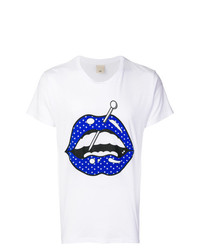 T-shirt à col rond imprimé blanc et bleu Herman