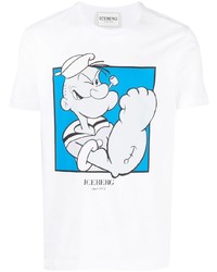 T-shirt à col rond imprimé blanc et bleu Iceberg