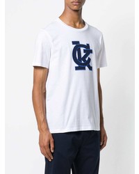 T-shirt à col rond imprimé blanc et bleu Calvin Klein