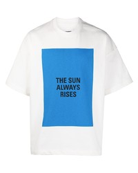 T-shirt à col rond imprimé blanc et bleu Jil Sander
